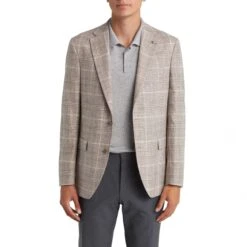 Taupe Prince-of-Wales Cotton-Wool McAllen Contemporary Fit Sport Jacket - Jack Victor 1913