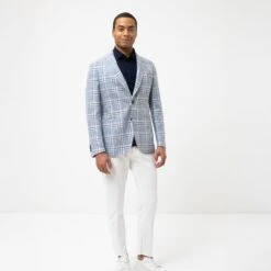 Blue Check Cotton Linen Contemporary Fit Sport Jacket - L.B.M 1911 9 Blue Check Cotton Linen Contemporary Fit Sport Jacket - L.B.M 1911 -ETON Store checked blazer lbm 1911 2