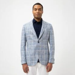 Blue Check Cotton Linen Contemporary Fit Sport Jacket - L.B.M 1911