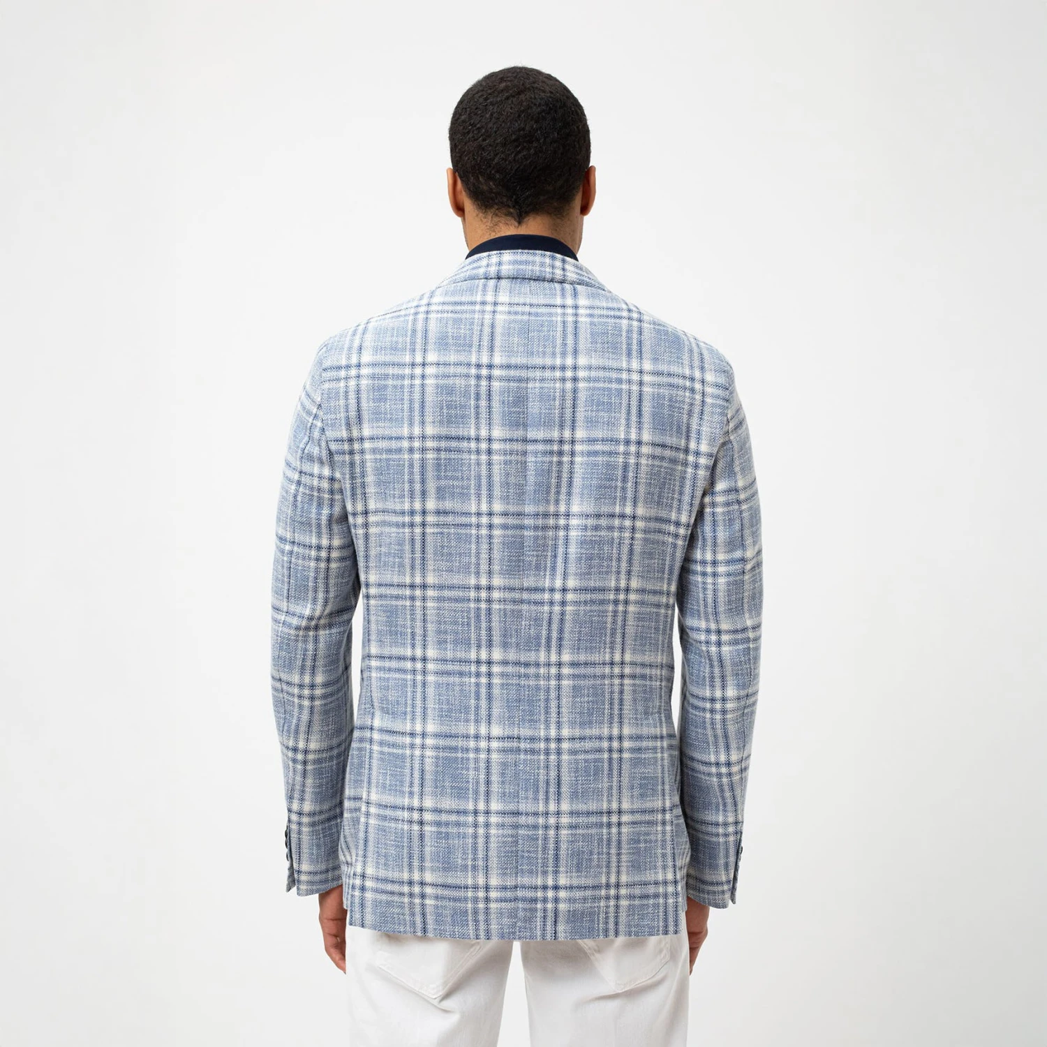 Blue Check Cotton Linen Contemporary Fit Sport Jacket - L.B.M 1911 5 Blue Check Cotton Linen Contemporary Fit Sport Jacket - L.B.M 1911 - Image 3