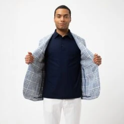 Blue Check Cotton Linen Contemporary Fit Sport Jacket - L.B.M 1911 13 Blue Check Cotton Linen Contemporary Fit Sport Jacket - L.B.M 1911 -ETON Store checked blazer lbm 1911 5