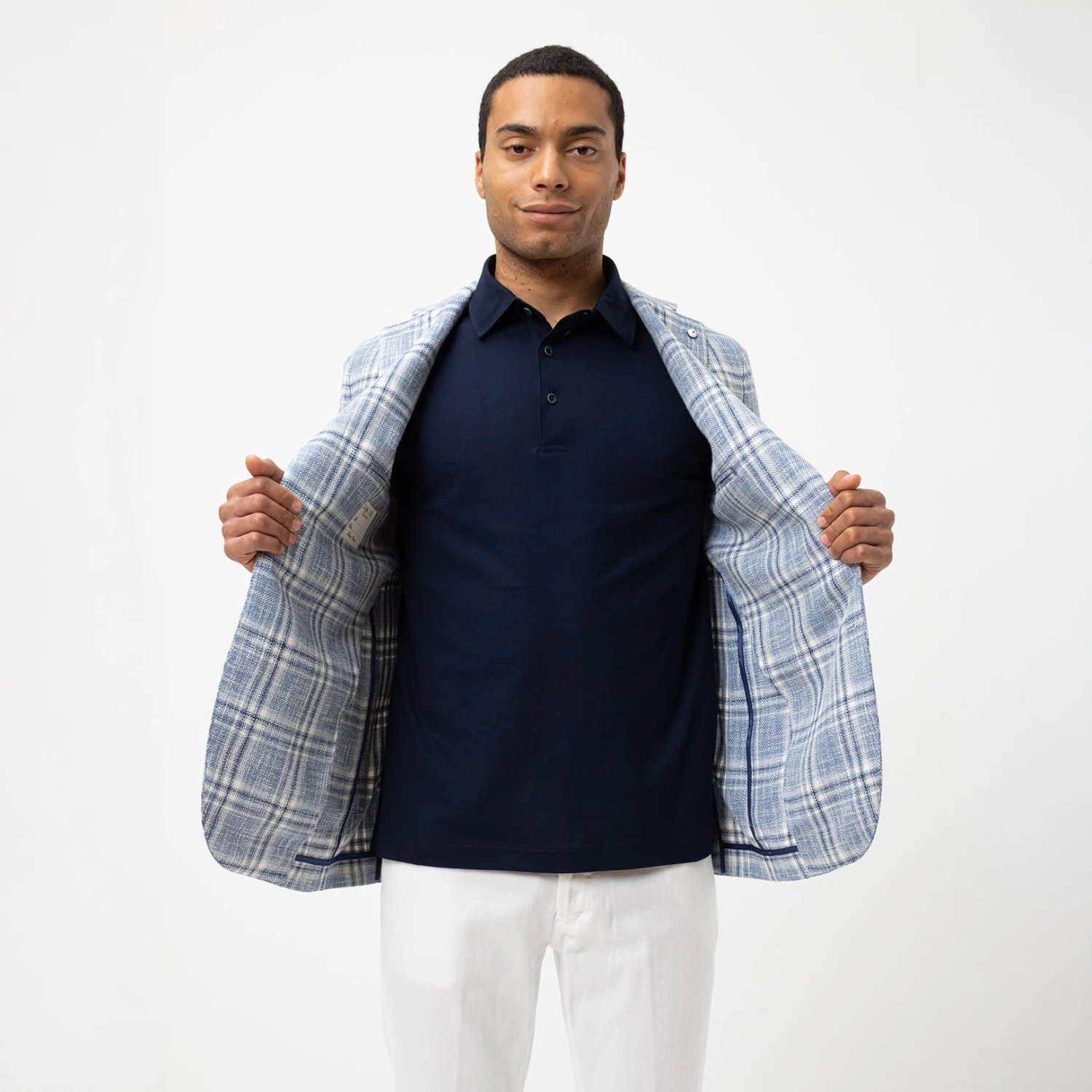 Blue Check Cotton Linen Contemporary Fit Sport Jacket - L.B.M 1911 8 Blue Check Cotton Linen Contemporary Fit Sport Jacket - L.B.M 1911 - Image 6