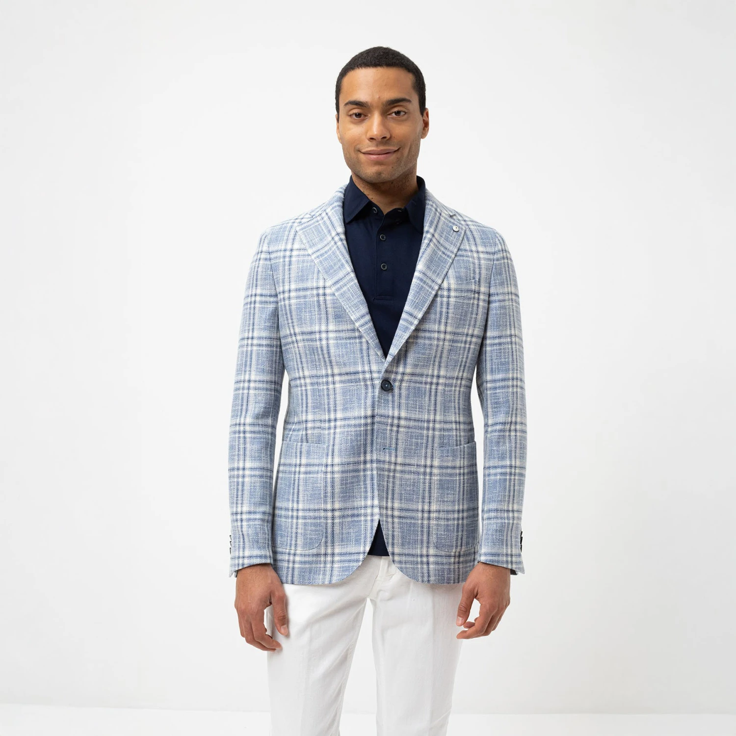 Blue Check Cotton Linen Contemporary Fit Sport Jacket - L.B.M 1911 6 Blue Check Cotton Linen Contemporary Fit Sport Jacket - L.B.M 1911 - Image 4