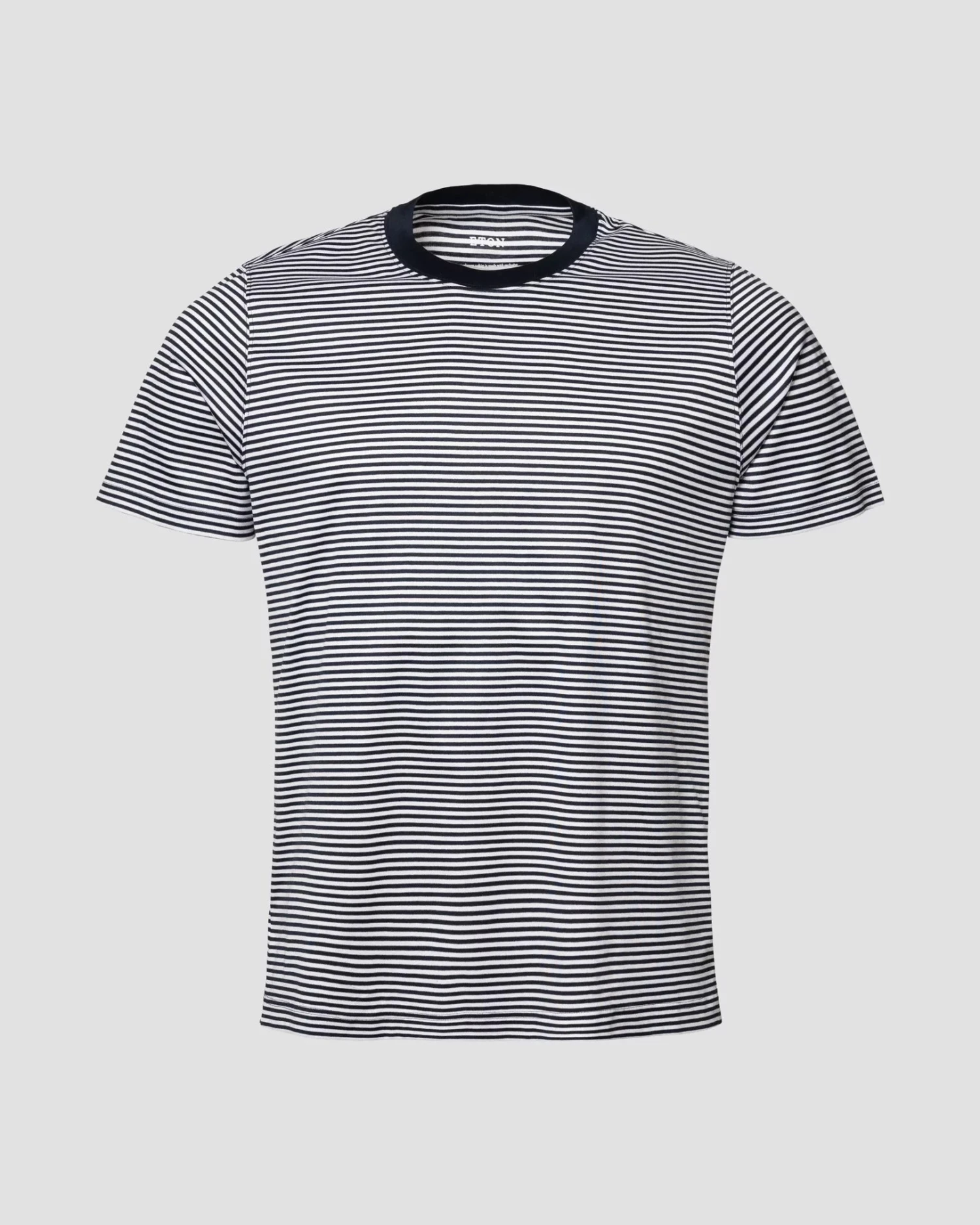 Navy Blue Striped Filo Di Scozia Crewneck T-Shirt - ETON 3 Navy Blue Striped Filo Di Scozia Crewneck T-Shirt - ETON