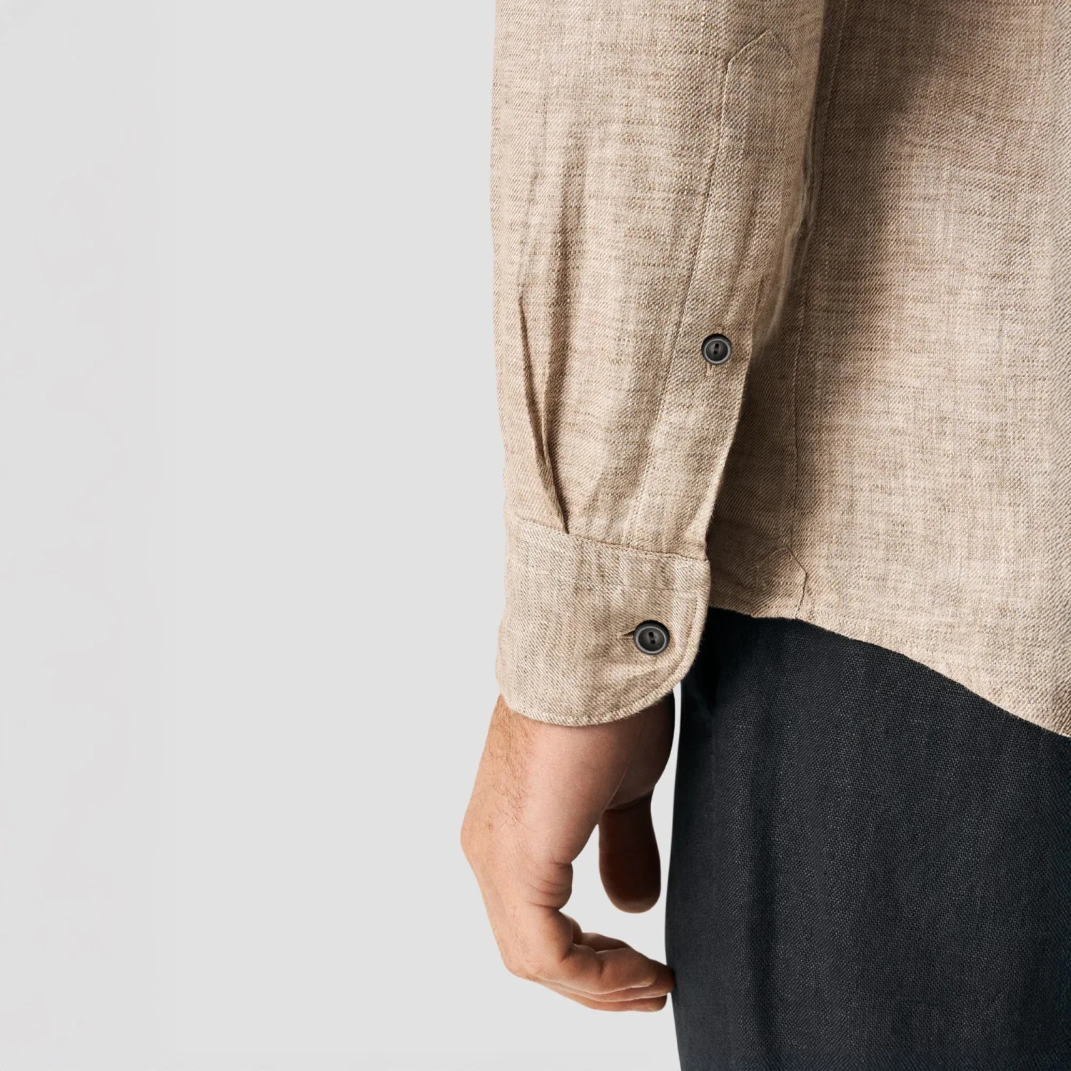 Brown Solid Linen Twill Slim Fit Shirt - ETON 8 Brown Solid Linen Twill Slim Fit Shirt - ETON - Image 6