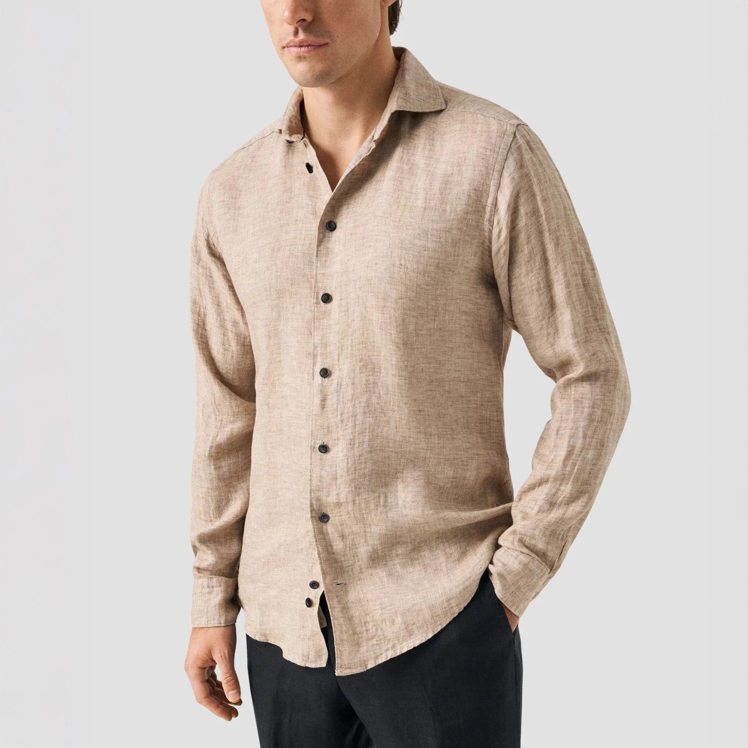Brown Solid Linen Twill Slim Fit Shirt - ETON 3 Brown Solid Linen Twill Slim Fit Shirt - ETON