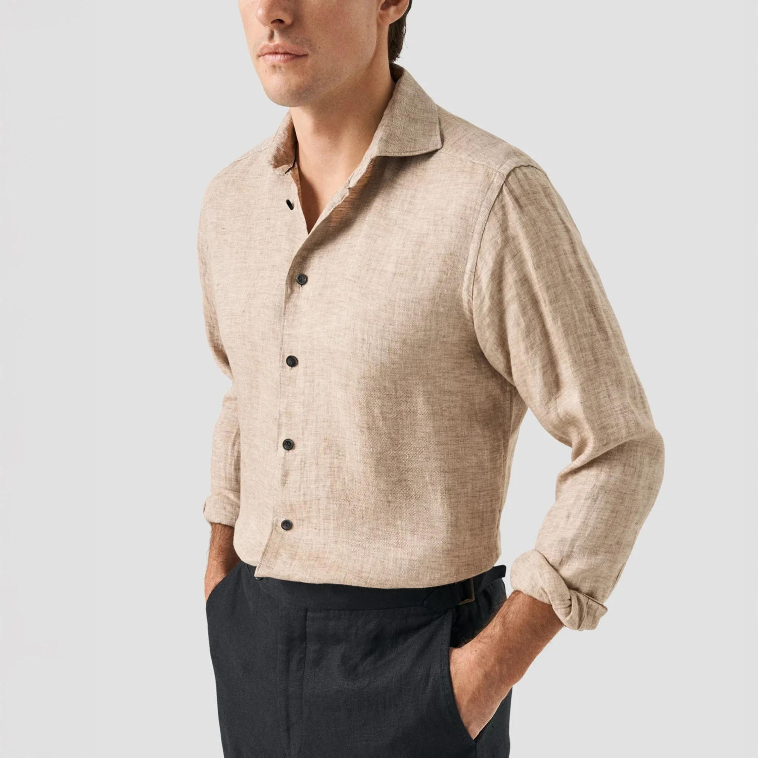 Brown Solid Linen Twill Slim Fit Shirt - ETON 6 Brown Solid Linen Twill Slim Fit Shirt - ETON - Image 4