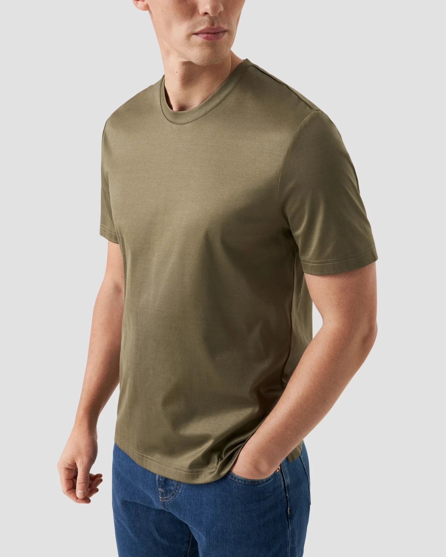 Dark Green Filo Di Scozia Crewneck Slim Fit T-Shirt - ETON 3 Dark Green Filo Di Scozia Crewneck Slim Fit T-Shirt - ETON