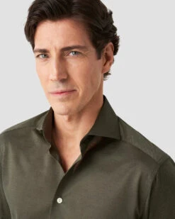 Dark Green Solid Filo Di Scozia King Knit Slim Fit Shirt - ETON 9 Dark Green Solid Filo Di Scozia King Knit Slim Fit Shirt - ETON -ETON Store dark green knit king 2023 09 18T112051793Z