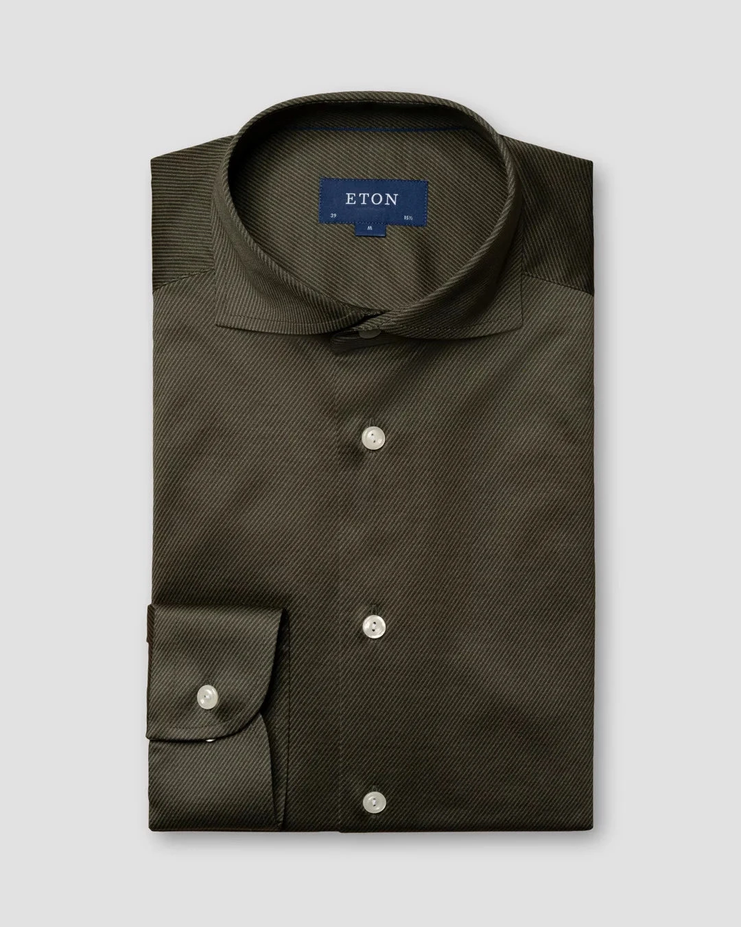 Dark Green Solid Filo Di Scozia King Knit Slim Fit Shirt - ETON 4 Dark Green Solid Filo Di Scozia King Knit Slim Fit Shirt - ETON - Image 2