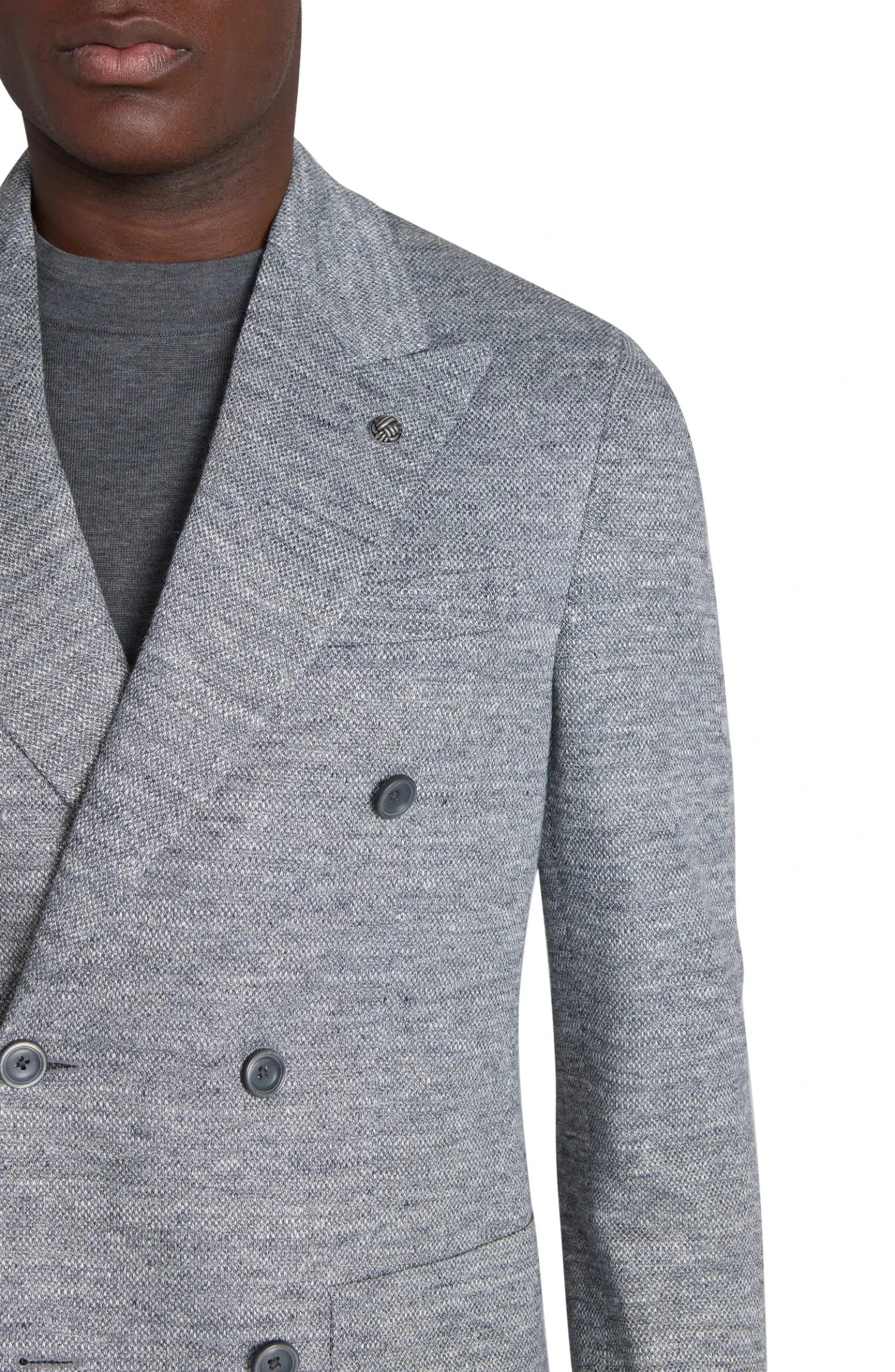 Gray Mouliné Double Breasted Knit Linen Hall Contemporary Fit Blazer - Jack Victor 7 Gray Mouliné Double Breasted Knit Linen Hall Contemporary Fit Blazer - Jack Victor - Image 5