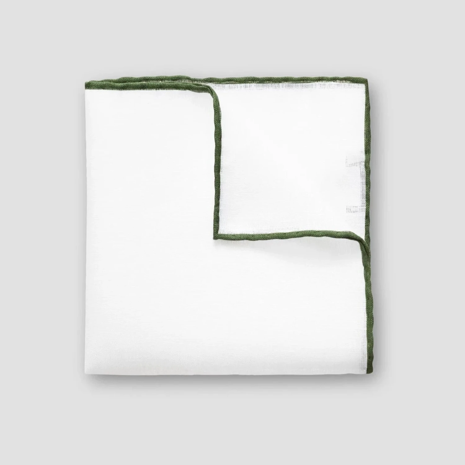 Green-Detail White Linen Pocket Square - ETON 3 Green-Detail White Linen Pocket Square - ETON
