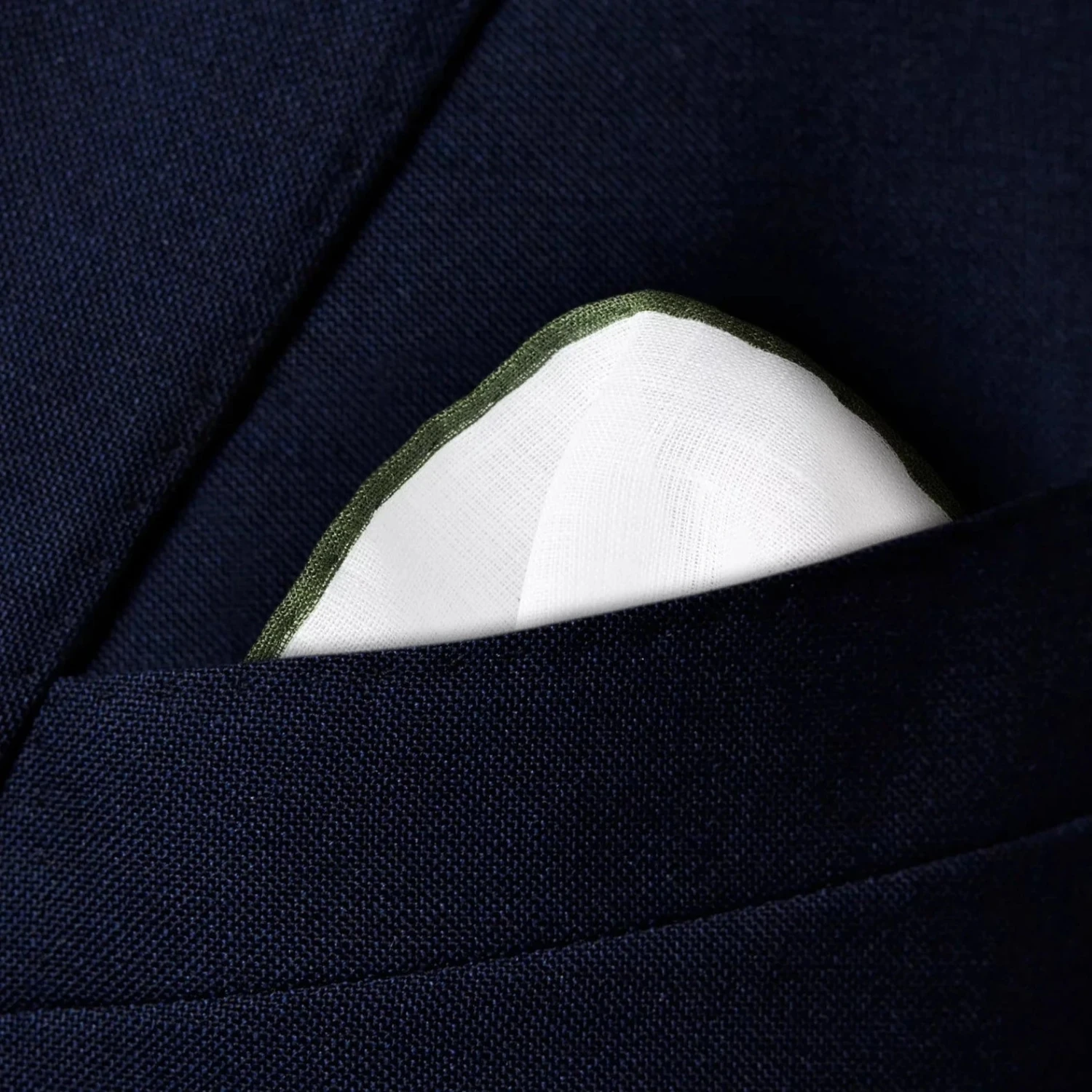 Green-Detail White Linen Pocket Square - ETON 5 Green-Detail White Linen Pocket Square - ETON - Image 3