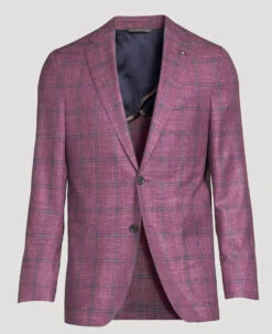 Raspberry Windowpane Loro Piana Wool/Silk/Linen Hampton Contemporary Fit Blazer - Jack Victor