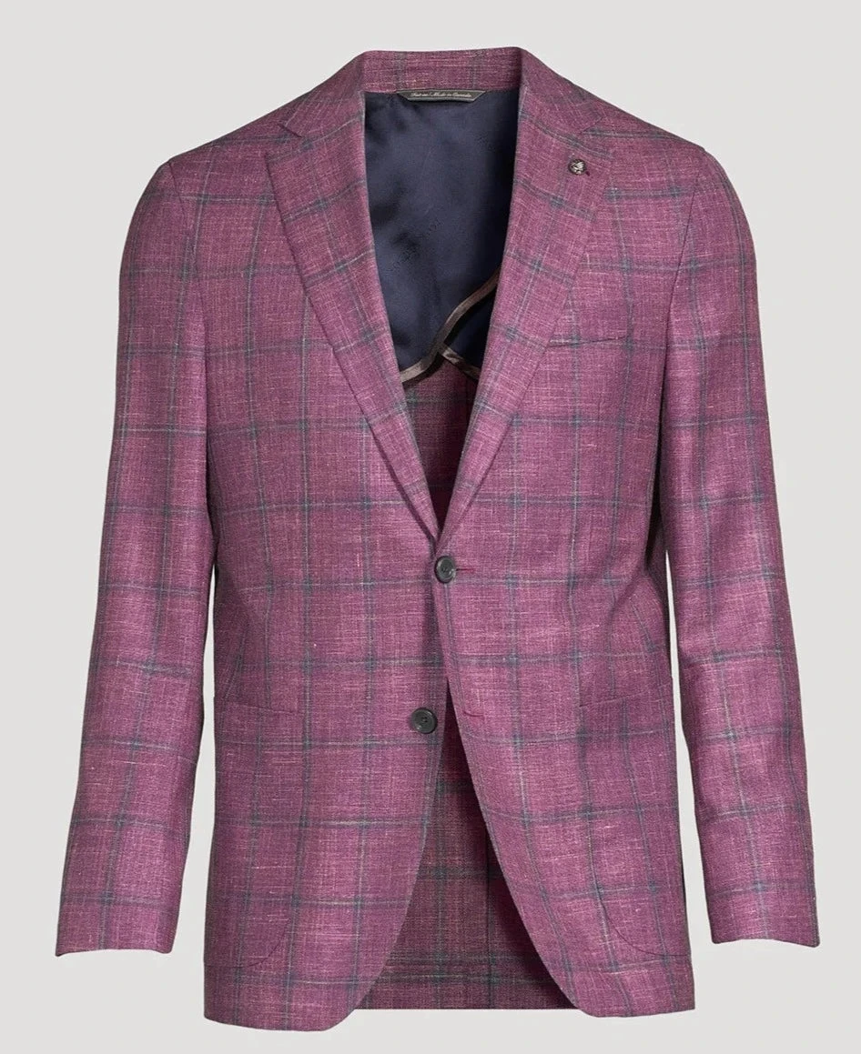 Raspberry Windowpane Loro Piana Wool/Silk/Linen Hampton Contemporary Fit Blazer - Jack Victor 3 Raspberry Windowpane Loro Piana Wool/Silk/Linen Hampton Contemporary Fit Blazer - Jack Victor