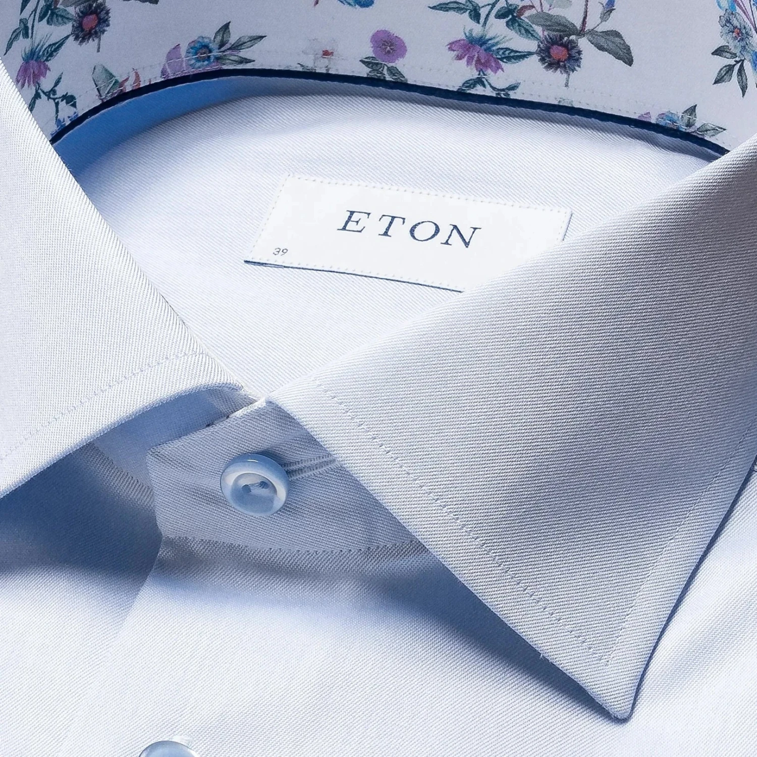 Light Blue Floral Print Trim Signature Twill Contemporary Fit Shirt - ETON 4 Light Blue Floral Print Trim Signature Twill Contemporary Fit Shirt - ETON - Image 2