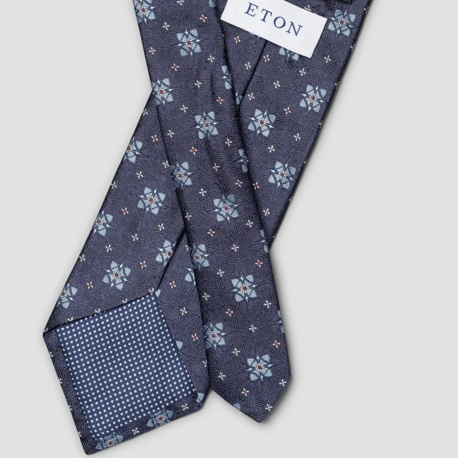 Navy Blue Woven Floral Silk Tie - ETON 4 Navy Blue Woven Floral Silk Tie - ETON - Image 2