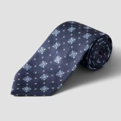 Navy Blue Woven Floral Silk Tie - ETON