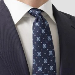 Navy Blue Woven Floral Silk Tie - ETON 7 Navy Blue Woven Floral Silk Tie - ETON -ETON Store lustrous silk tie 2024 03 26T151050333Z