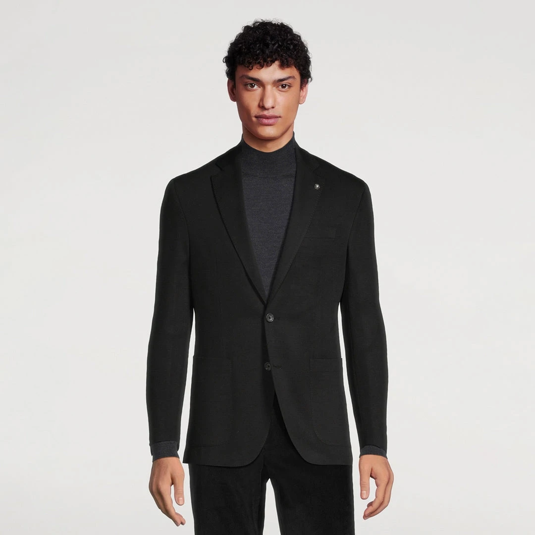 Black Solid Loro Piana Wool Knit Hartford Contemporary Fit Sport Jacket 4 Black Solid Loro Piana Wool Knit Hartford Contemporary Fit Sport Jacket - Image 2