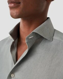 Green Semi-Solid Mélange Signature Twill Slim Fit Shirt - ETON 7 Green Semi-Solid Mélange Signature Twill Slim Fit Shirt - ETON -ETON Store mid green melange signature twill 2023 12 14T102055508Z