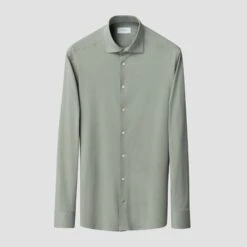 Sage Green Solid Cotton Four-Way Flex Slim Fit Shirt - ETON 6 Sage Green Solid Cotton Four-Way Flex Slim Fit Shirt - ETON -ETON Store mid green stretch cut away collar rounded single slim fit 2024 11 01T104551948Z