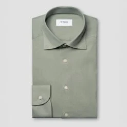 Sage Green Solid Cotton Four-Way Flex Slim Fit Shirt - ETON