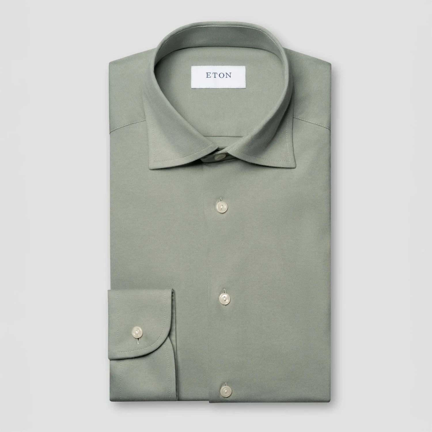 Sage Green Solid Cotton Four-Way Flex Slim Fit Shirt - ETON 3 Sage Green Solid Cotton Four-Way Flex Slim Fit Shirt - ETON