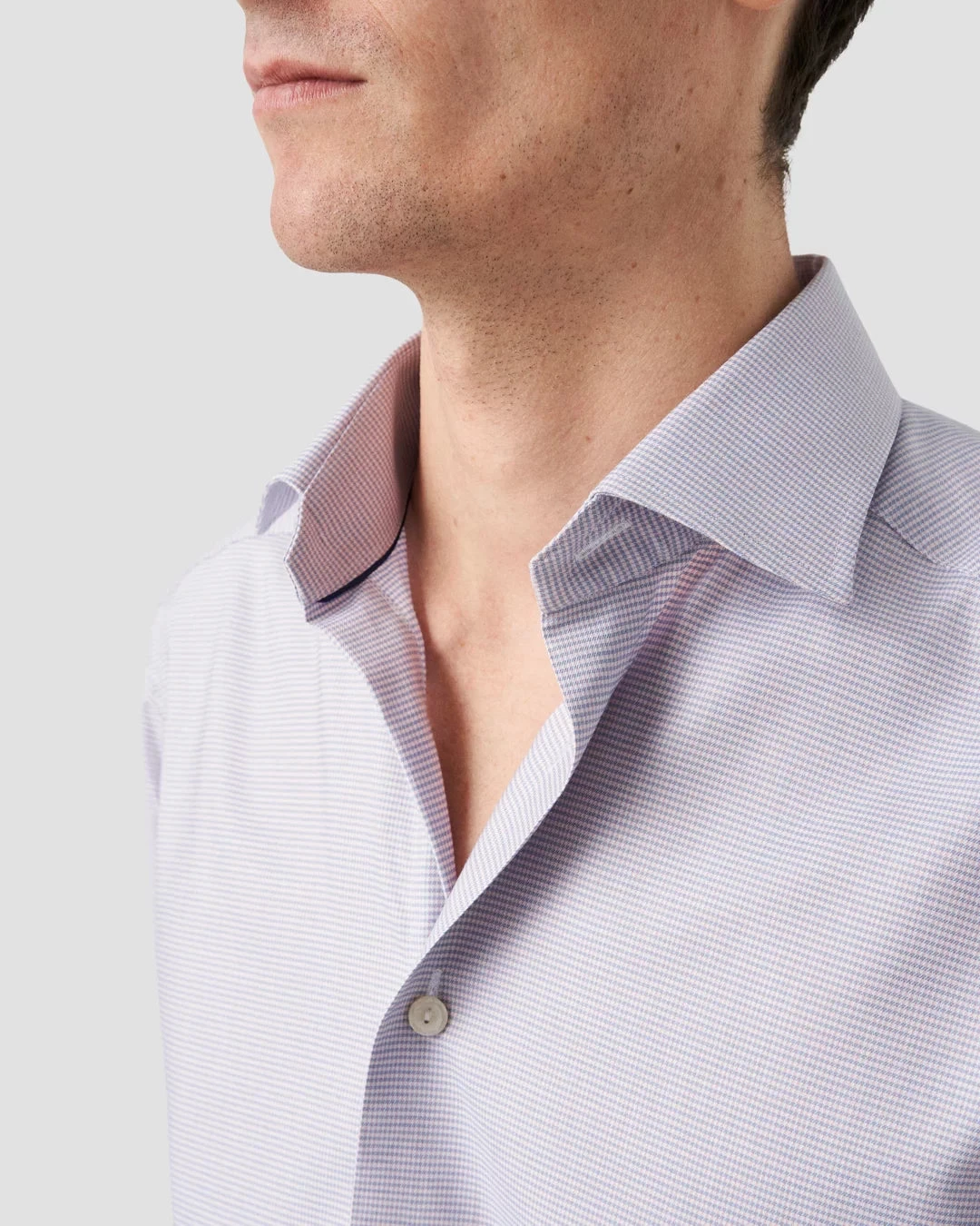 Pink Houndstooth Cotton & Tencel Contemporary Fit Shirt - ETON 5 Pink Houndstooth Cotton & Tencel Contemporary Fit Shirt - ETON - Image 3