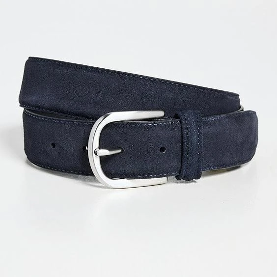 Navy Blue Rounded Buckle Suede Belt - Anderson's 3 Navy Blue Rounded Buckle Suede Belt - Anderson's