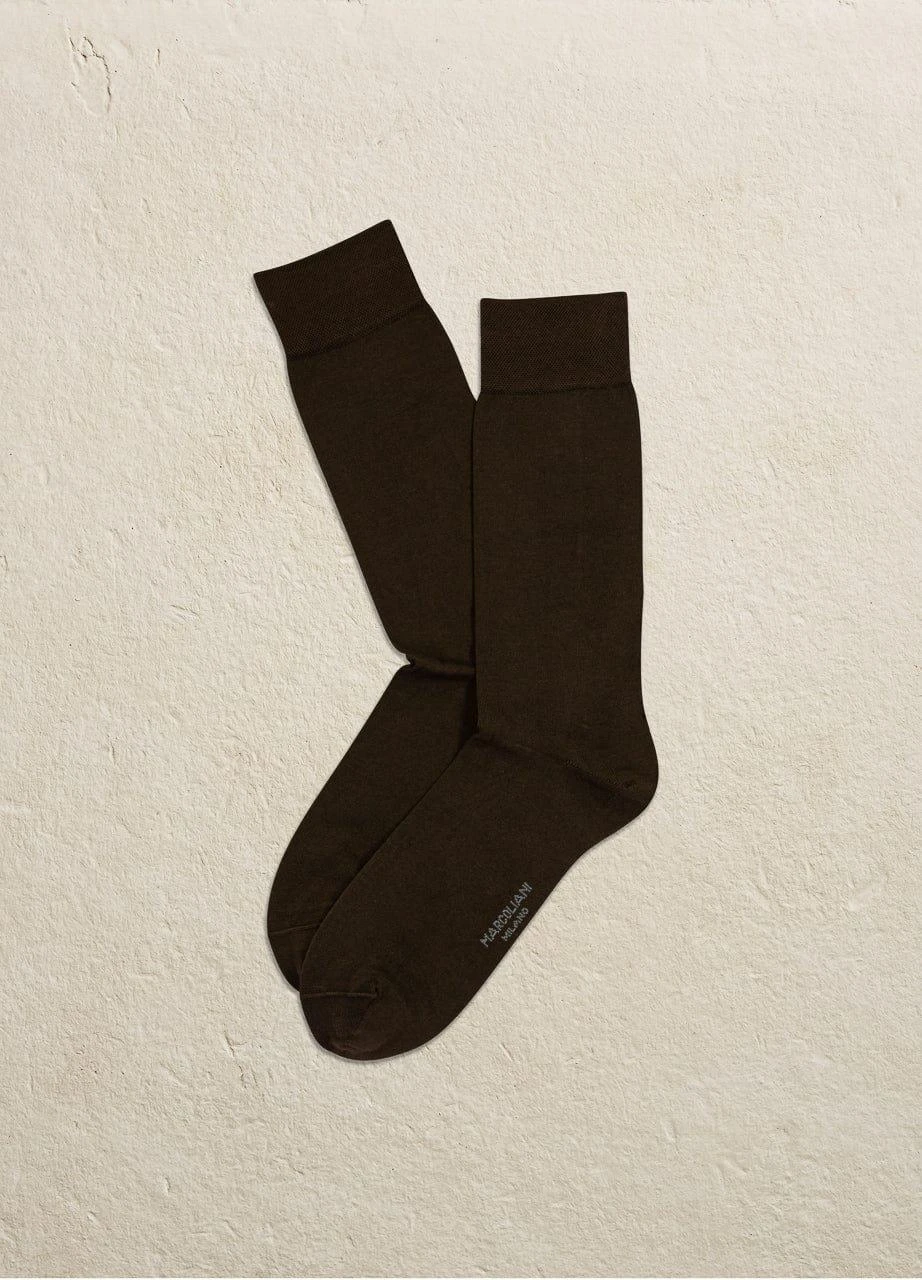 Dark Brown Classic Plain Mid-Calf Socks - Marcoliani 3 Dark Brown Classic Plain Mid-Calf Socks - Marcoliani