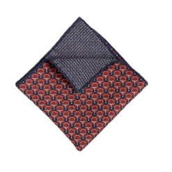 Red & Blue Equestrian Motif Reversible Silk Hankie - Paolo Albizzati