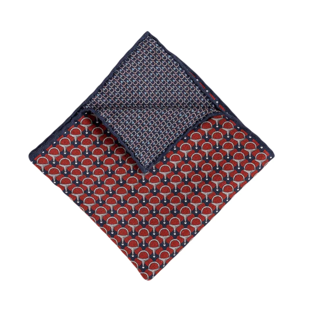 Red & Blue Equestrian Motif Reversible Silk Hankie - Paolo Albizzati 3 Red & Blue Equestrian Motif Reversible Silk Hankie - Paolo Albizzati