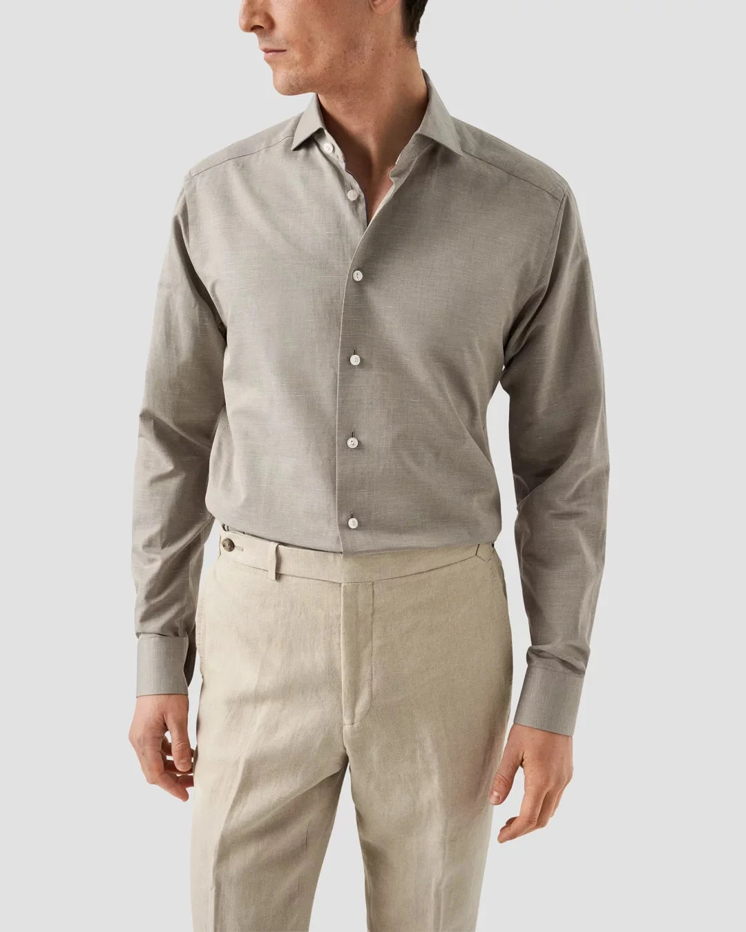 Green Solid Cotton-Linen Slim Fit Shirt - ETON 4 Green Solid Cotton-Linen Slim Fit Shirt - ETON - Image 2