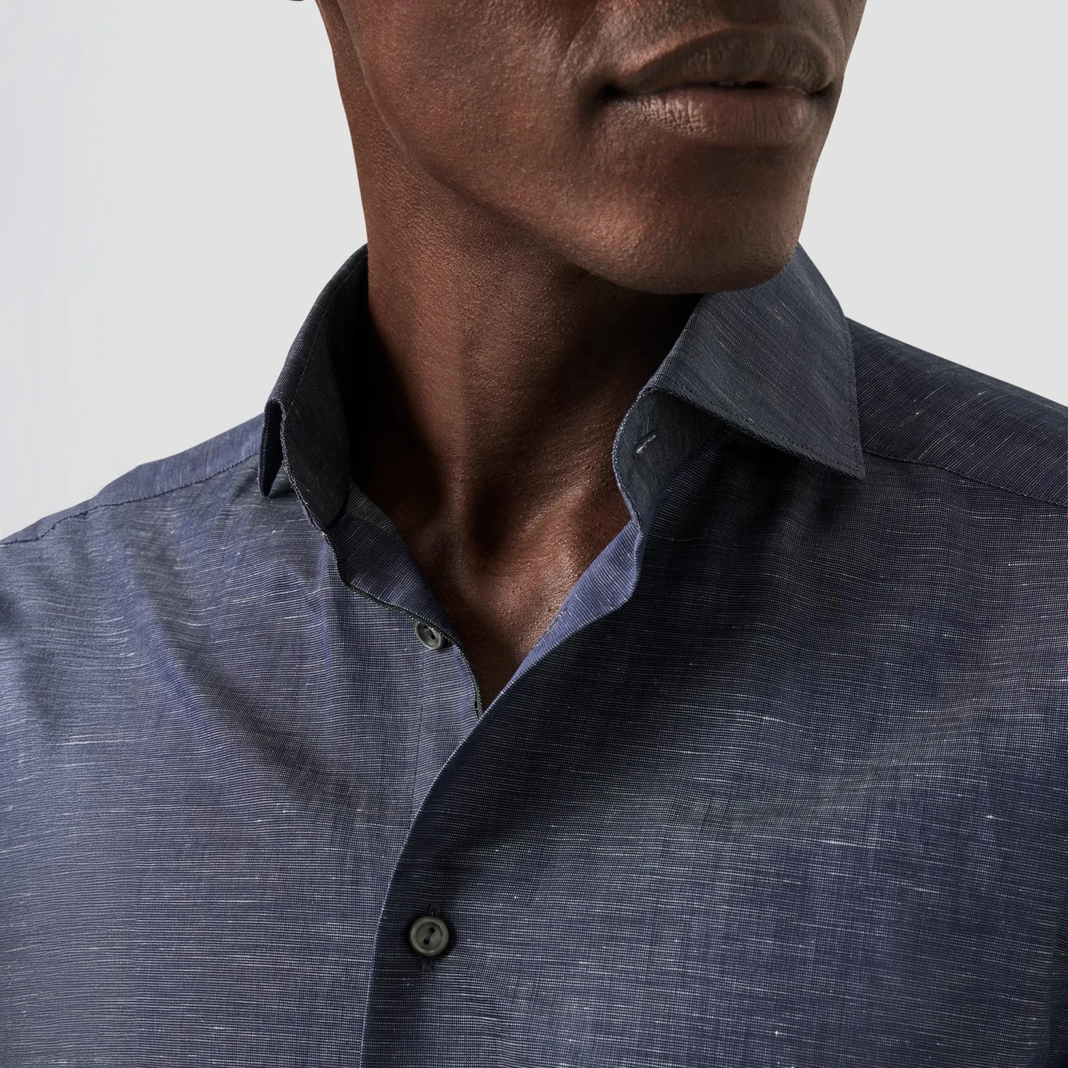 Navy Blue Solid Cotton-Linen Slim Fit Shirt - ETON 8 Navy Blue Solid Cotton-Linen Slim Fit Shirt - ETON - Image 6