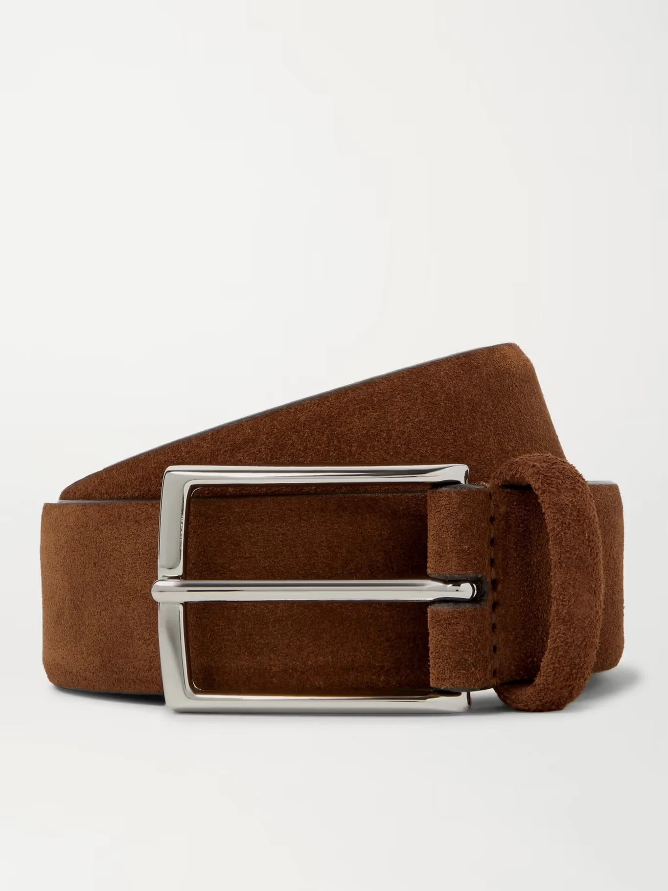 Mid Brown Suede Belt With Squared Buckle - Anderson's 3 Mid Brown Suede Belt With Squared Buckle - Anderson's