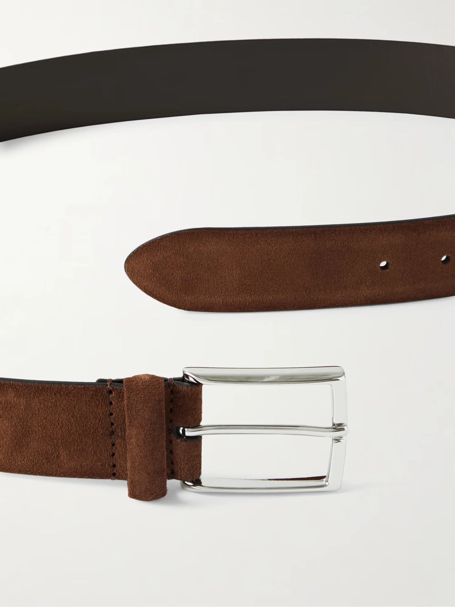 Mid Brown Suede Belt With Squared Buckle - Anderson's 6 Mid Brown Suede Belt With Squared Buckle - Anderson's - Image 4