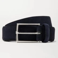 Navy Blue Square Buckle Suede Belt - Anderson's