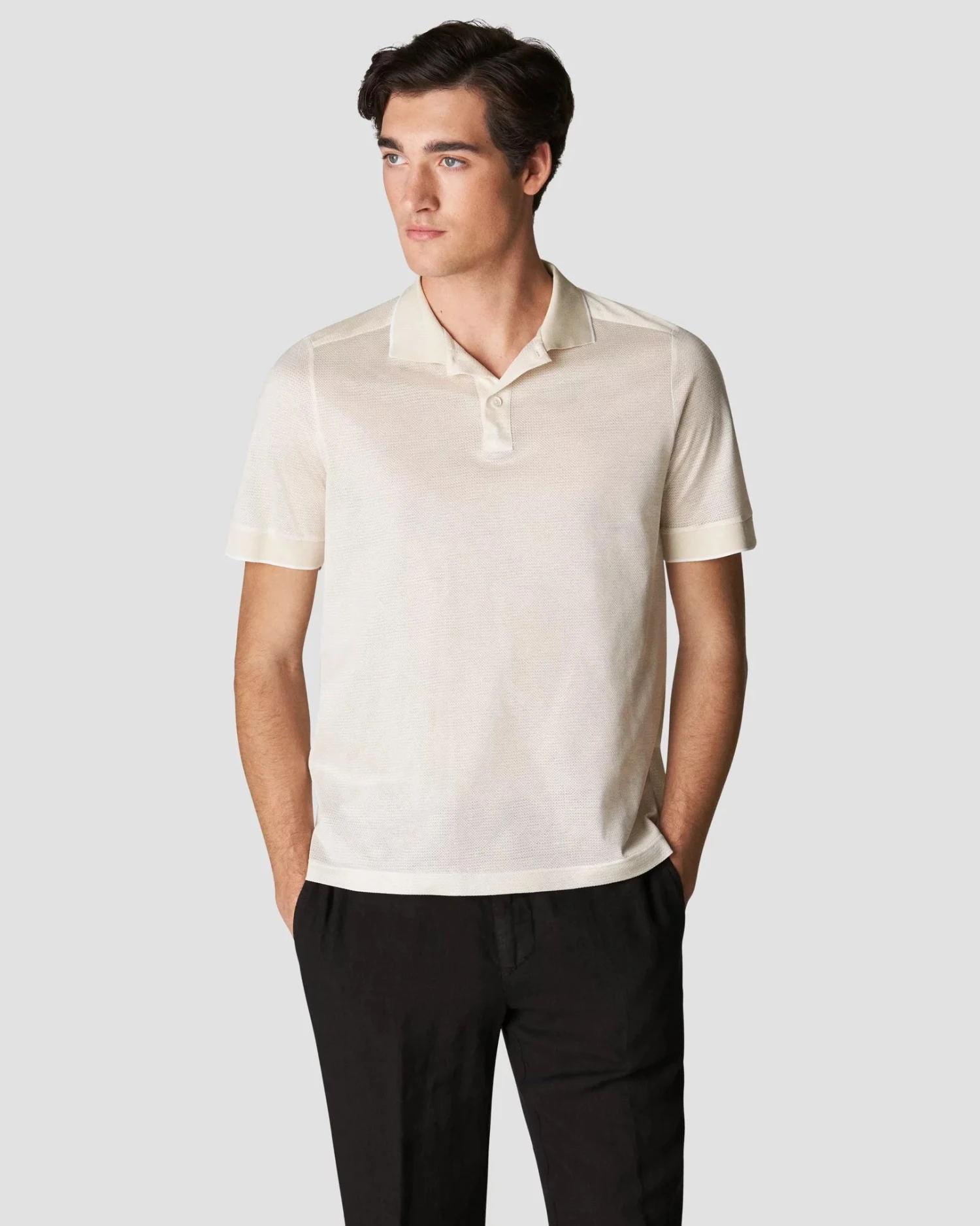 Off-White Knit Collar Filo Di Scozia Polo Shirt - ETON 3 Off-White Knit Collar Filo Di Scozia Polo Shirt - ETON