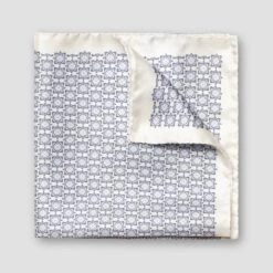 White & Blue Geometric Silk Pocket Square - ETON