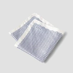 White & Blue Geometric Silk Pocket Square - ETON -ETON Store white silk weave pocket square 2024 03 07T131050756Z