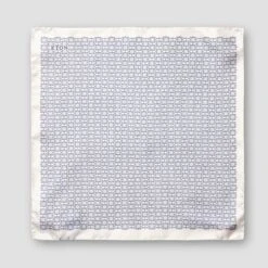 White & Blue Geometric Silk Pocket Square - ETON -ETON Store white silk weave pocket square 2024 04 04T130552439Z