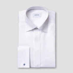 Stenströms White Signature Twill Fly-Front Contemporary Fit Tuxedo Shirt - ETON